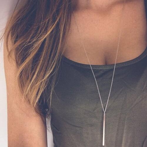 Trendy Simple Long Sweater Chain Necklace Pendant Women Fashion Metal Stick Exquisite Clavicle Necklaces Collares Jewelry