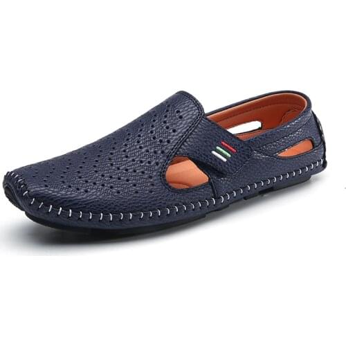 Size 38-47 Summer New Leather Shoes and Slippers for Men Baotou Non-slip Soft Soles Casual Korean Edition Fashion Beach Shoes