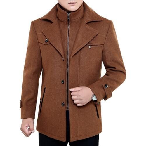 2019 Male Trench Collar Removable Men Coat Winter Wool Coat Fashion Business Thicken Slim Overcoat Jacket Warm