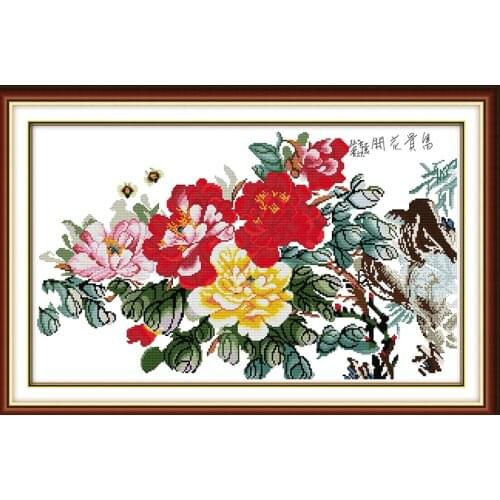 Wealth peony flower cross stitch kit flower 18ct 14ct 11ct count printed canvas stitching embroidery DIY handmade needlework