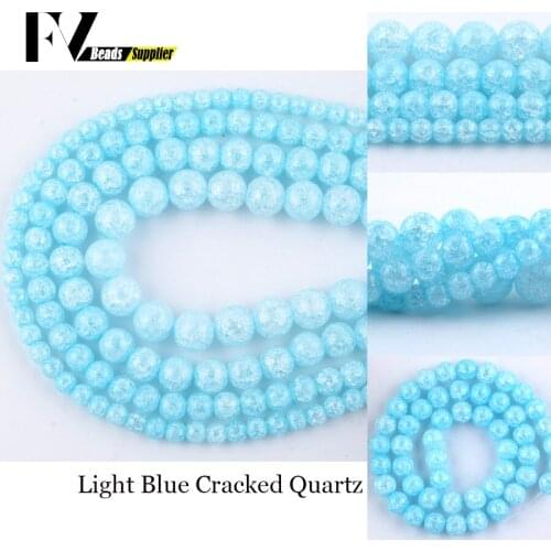 Natural Stone Light Blue Cracked Crystal Spacer Round Beads For Jewelry Making DIY Bracelets Necklace Needlework 6 8 10 12mm 15"