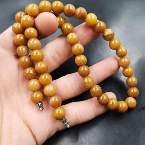 Natural Jade Yellow Emerald 10mm Beads Necklace Adjustable Charm Jewellery Fashion Accessories Hand-Carved Man Luck Amulet
