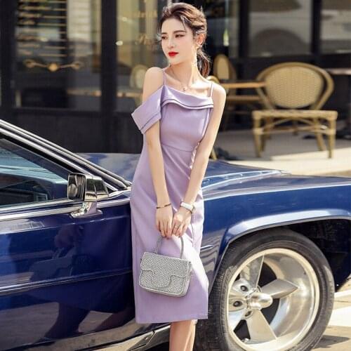 Neon satin One shoulder up women long midi dress Slim backless elegant party sexy club clothes 2021 dresses for women