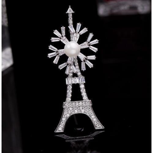 SWOUR New Fashion Jewelry White Gold Color CZ Rotating Snowflake Tower Design Apparel Brooch Pin Collar For Women S403