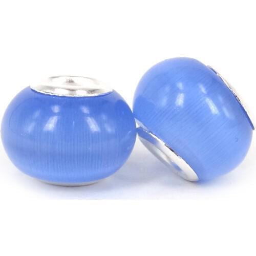 Wholesale European Jewelry 100Pcs/Lot 10*14mm Light Blue Cats Eye Big Hole MURANO Glass Beads Fit Pandora Style Bracelets Making