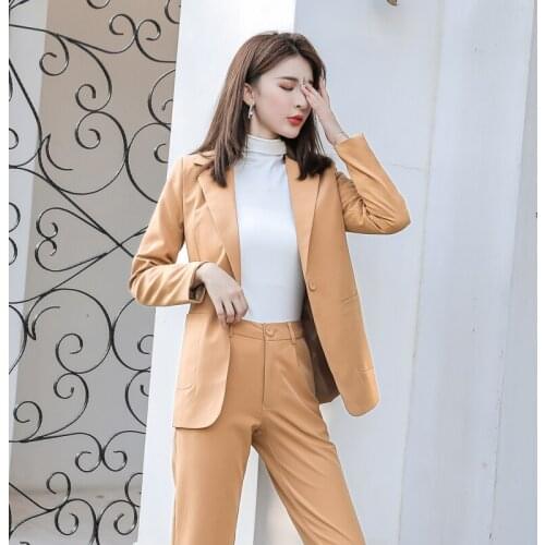 Autumn 2021 Korean Trousers And Blazer Two Piece Suits Business Work Wear Black Pants Set Straight V-neck Office Lady