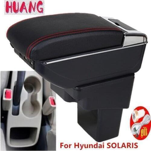 For Hyundai SOLARIS Armrest 2013 2014 2015 2016 Retrofit parts Car Armrest box Storage box car accessories Interior with USB LED