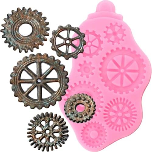 Distressed Cogs Silicone Molds DIY Party Fondant Mold Gears Candy Clay Cake Decorating Tools Cupcake Topper Chocolate Moulds