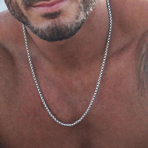 Runda 2021 New Fashion Black Gold Silver Color Stainless Steel Round Box Chain Necklaces For Women Men