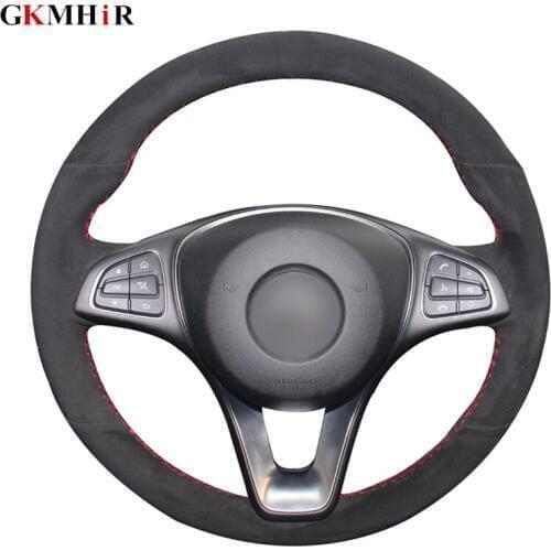 DIY Black Steering Wheel Cover Soft Suede Leather Car Steering Wheel Cover for Mercedes Benz C180 C200 C260 C300 B200