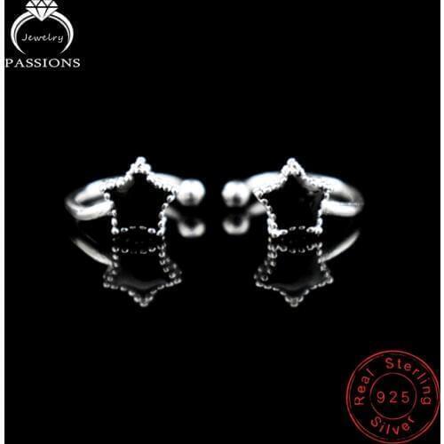 New Fashion No Hole Ear Clips Earings Black Love Heart&Stars Simple Clip Earrings For Womens 925 Sterling Silver Jewelry Gift