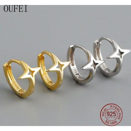 OUFEI Cross Hoop Earring 925 Sterling Silver Small Round Shape Earrings For Women Girl Student Gifts Fine Jewelry