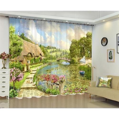 Modern window curtains home decoration fashion fabrics for curtains living room 3D lakeside window treatment balcony