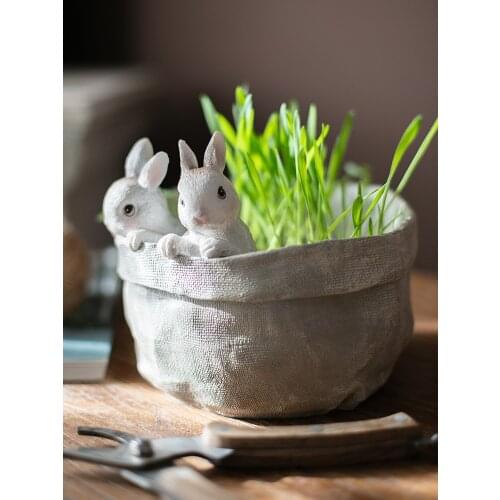 Modern Pocket Bunny Rabbit Vase Flower Succulent Flower Pot Resin Basket Cute Room Storage Decorative Home Decor Accessories