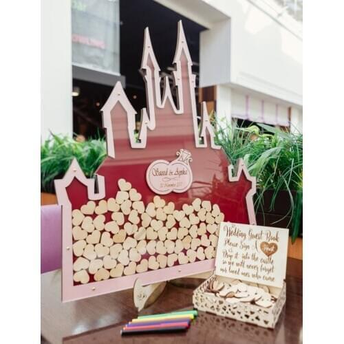 Custom castle wedding guestbook, personalized alternative guest book, wooden alternative drop box