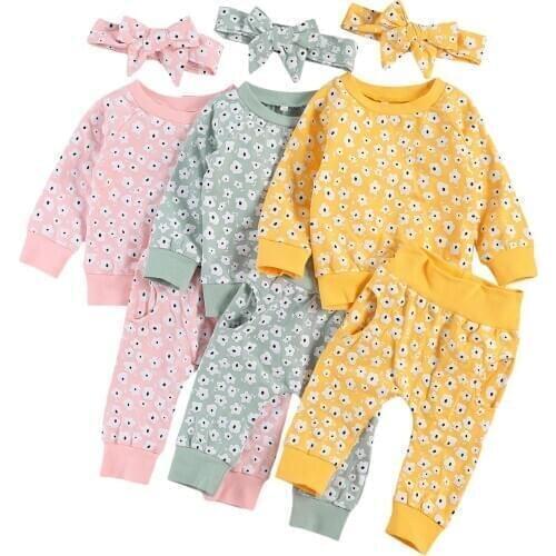 Citgeett Spring Baby Girls Boys Flower Printed Suit Long Sleeve Pullover Sweater Top Pants Autumn Casual Set