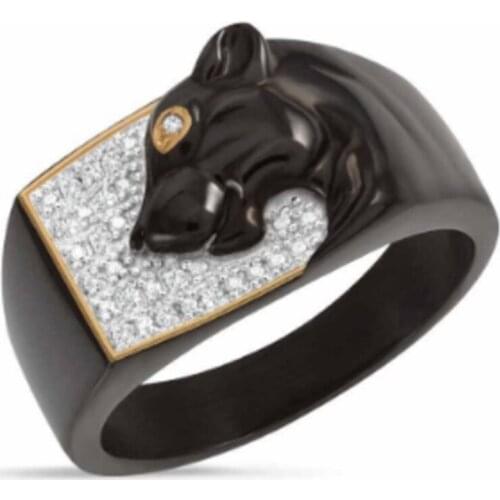 Vintage Domineering Black Panther Statement Ring Full Crystal Inlaid Leopard Totem Rings for Women Men Party Gift Viking Jewelry