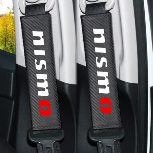 2pcs Car-styling Carbon fiber Car Seat belt Cover Protective Pad for Nissan Nismo Juke Note Navara Leaf Qashqai Accessories