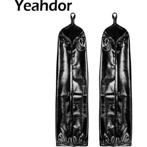 Evening Party Women Ladies Stretchy Fingerless Wet Look Patent Leather Long Gloves Stage Performance Gloves Halloween Costume