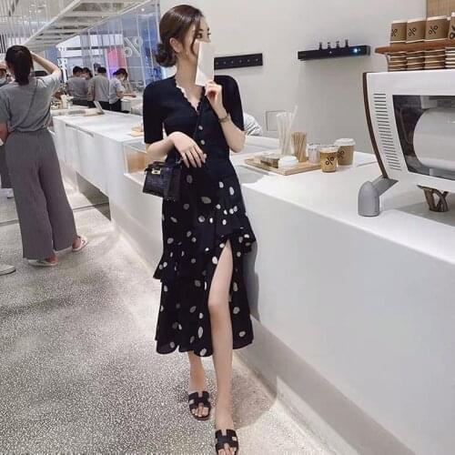 2021 New Floral Skirt + V-neck Sweater Office Two-piece Suit Women Summer