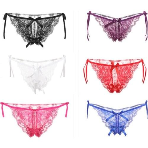 Women Lady Sexy Lace Underwear Open Crotch Panties G-String T-Back Erotic Lingeries See-Through Hollow Out Thongs