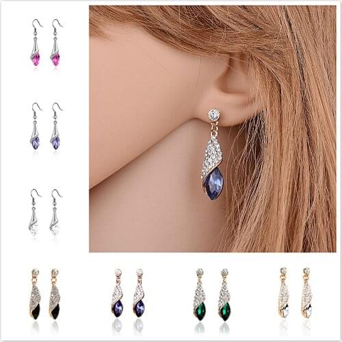 1@# Fashion Style Drop Earrings Shine Elegant Water Drop Color Zircon Jewellery Gifts For Women Drop Earring Modern Jewelry