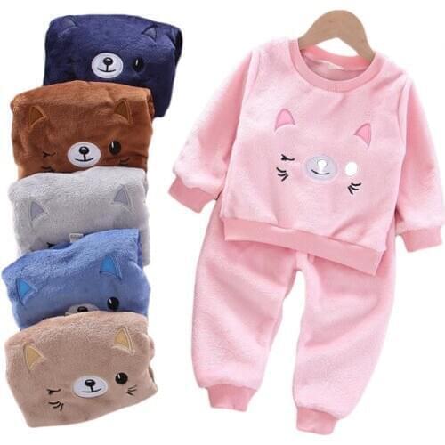 2020 New Winter Flannel Kids Pajamas Sets Child Warm Sleepwear Cartoon Animals Baby Girls Boy nightwear Children Homewear1-6Y