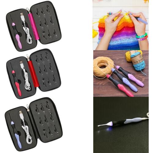 9 in 1 USB Light Up Crochet Hooks Knitting Needles Weave Sewing Needles Sweater Weaving Tools LED Sewing Tools Set Kit