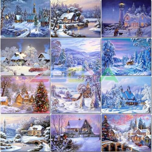 Diamond Painting Winter Diamond Embroidery Snow Scenery Needlework Full Square Landscape 3D Mosaic Cross Stitch Wall Decor Lx855