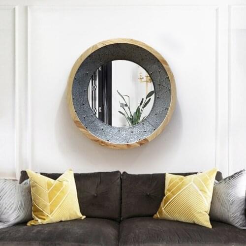 American Living Room Decoration Mirror Background Wall Wrought Iron Decoration Hanging Dining Cabinet Mirror Round Handmade