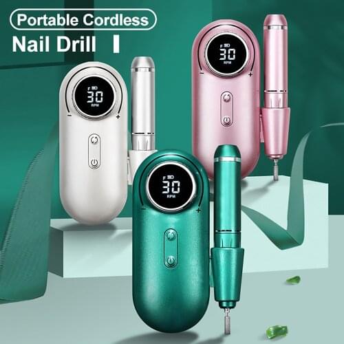 Nail Drill Machine Portable Rechargeable 25W 30000RPM Strong Power Electric Nail File Nail Art Tools Set for Nail Drill bits