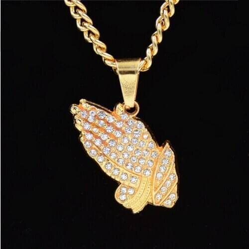 Hip Hop Iced Out Round Allah Pendant Necklace Stainless Steel Islam Muslim Arabic Gold Color Prayer Jewelry