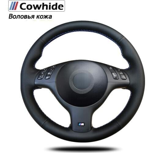 Handsewing Black Genuine Leather Steering Wheel Covers for BMW E46 E39 330i 540i 525i 530i 330Ci M3 2001-2003