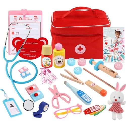 Wooden Children Pretend Doctor Toy Set Simulation Family Doctor Nurse Medical Kit Toy Pretend Play Gift