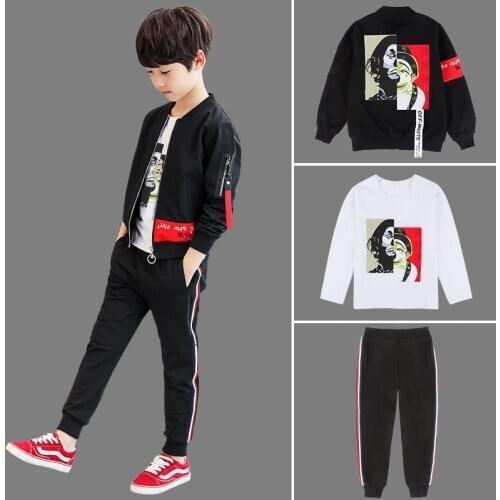 Childrens clothing Boys Autumn Set New Teens Korean Boys Clothes Spring And Autumn Cardigan Jacket + T-shirt + Pants 3Pcs