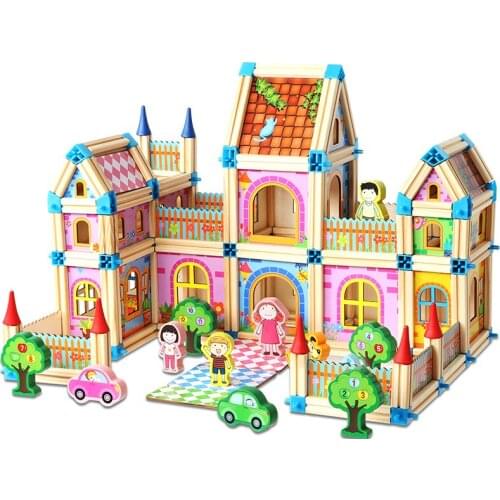 Childrens wooden toys Montessori 3D jigsaw model assembling house building blocks educational toys for children boys girls gift