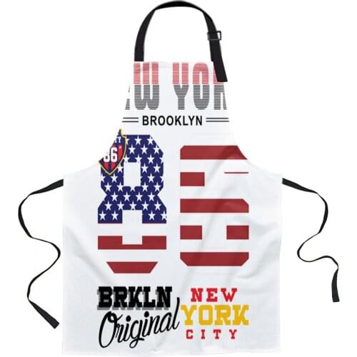 New York Text American Flag Numbers Aprons for Women Men Kid Cooking Baking Apron Kitchen Utility Equipment Accessories