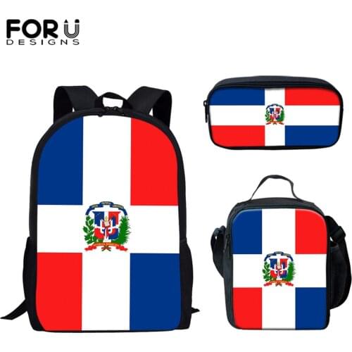 FORUDESIGNS New Arrival Student Backpack Set Dominican Republic Flag Printed Unisex Boys Girls School Daypack Book Bags Mochilas