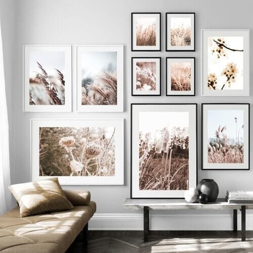 Chrysanthemum Peach Blossom Reed Grassland Wall Art Canvas Painting Nordic Posters And Prints Wall Pictures For Living Room Home