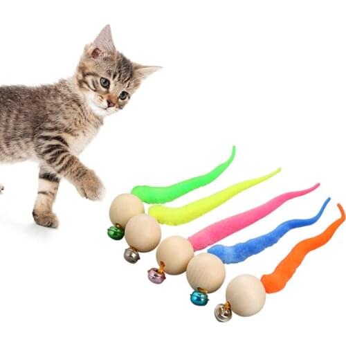 Wiggly Balls Cat Bell Toys New Cat Chewing Toys Wooden Ball Wiggly Tail Bell Sounding Kitten Bite Pet Toys Cat Chewing Pets Toy