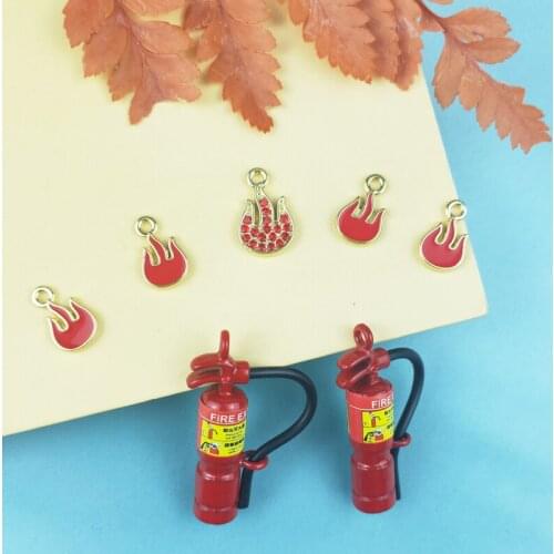 JeQue 10pcs Mini Fire Extinguisher Enamel Charms Metal Annihilator Pendant Earring DIY Fashion Couple Jewelry Making Accessory
