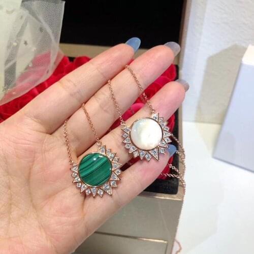 925 sterling silver romantic crystal necklace Fashion Malachite sunflower necklace Elegant Dazzling CZ Diamonds Choker pendant