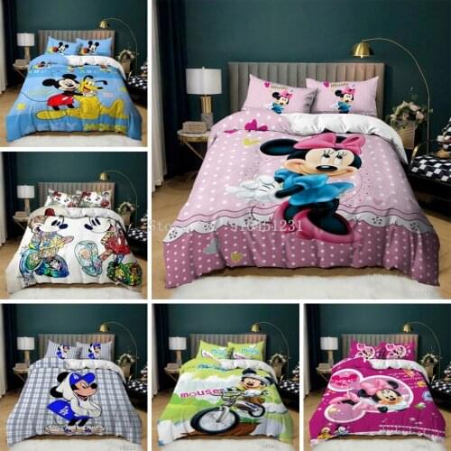 Cartoon Mickey Mouse Minnie Printed Bedding Set for Boys Girls Children Disney Duvet Cover Set with Pillowcase Home Textile 3pcs