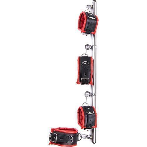 Leather Ankle Wrist Cuffs Handcuffs Stainless Steel Metal Tube Fixed Spreader Bar Slave BDSM Restraint Sports Training Aid Tools