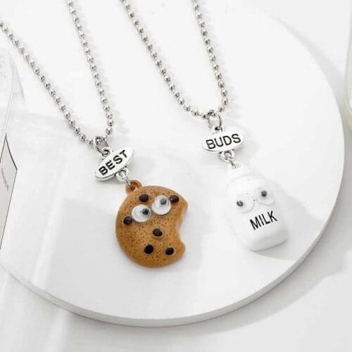 Cute Cookies and Milk Cup Food Pendant Necklace Best Friends Men and Girls Couple Necklaces Birthday Gift Jewelry Gift