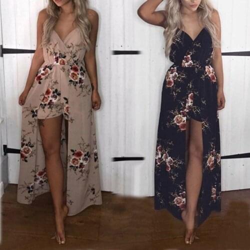 2021 Fashion Bohemia Split Long Maxi Dress Womens Rose Printed Boho Beach Shorts Irregular Hem Party Dresses
