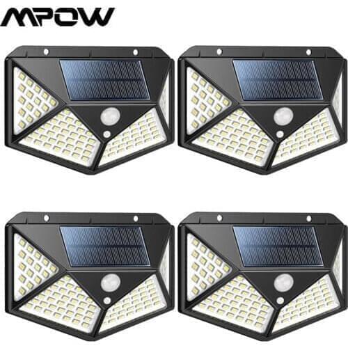 Mpow 100 LED Super Bright Solar Lights Outdoor Motion Sensor Light 270° Wide Angle Wireless Waterproof Security IP65 Wall Lights
