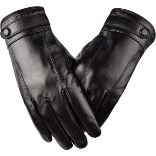 Mens leather gloves winter warm gloves touch screen thickened driving leather gloves