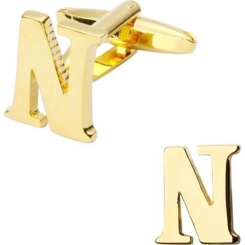 New high quality brass plated letters N Cufflinks Mens Jewelry shirt cuff Cufflinks twins English letters