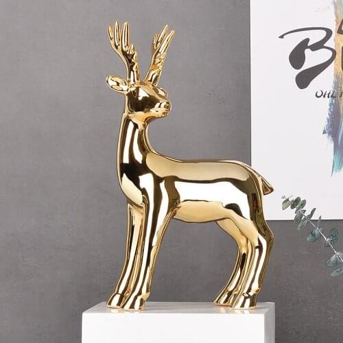 Plating Ceramic Deer Sculpture Home Decor Statues Elk Figurines Modern Decoration Elks Tabletop Ornament Nordic Decoration
